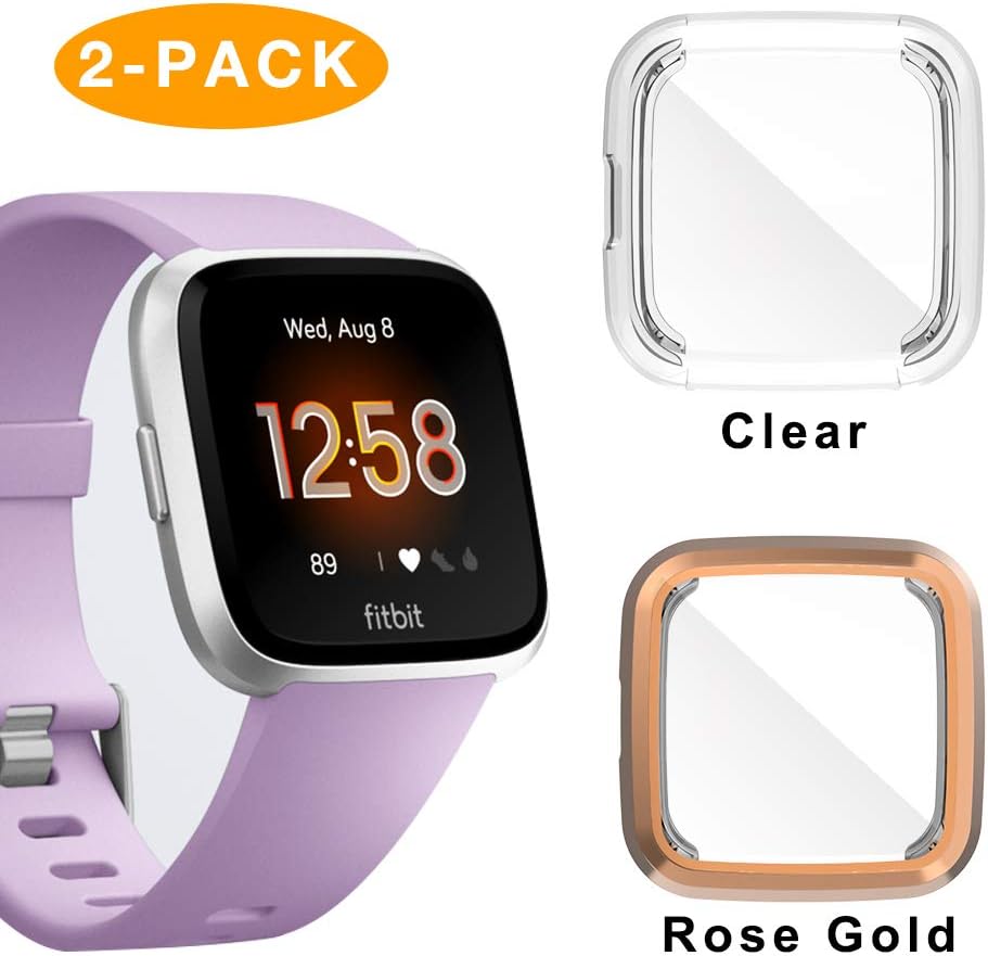 iHYQ Compatible Fitbit Versa Lite Screen Protector Case,2 Pack iHYQ TPU Plated Full Cove Cover Bumper for Fitbit Versa Lite Edition Smart Watch Accessory