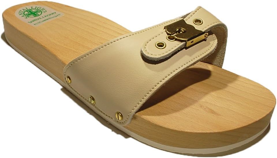 Sanital Anatomical Light Art 101 Slippers Slipper Man Zoccolo Leather Beige Clogs Wood Sea