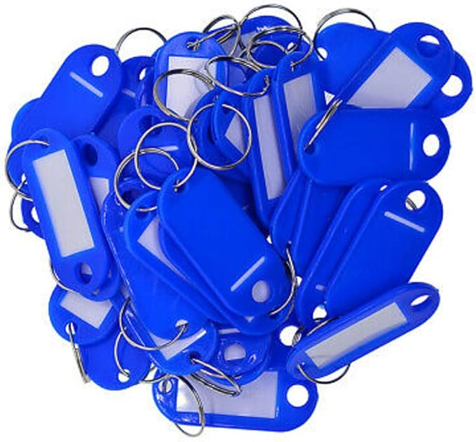 Pack of 25 Plastic Keyring Fob Tags with Split Ring, Coloured Key