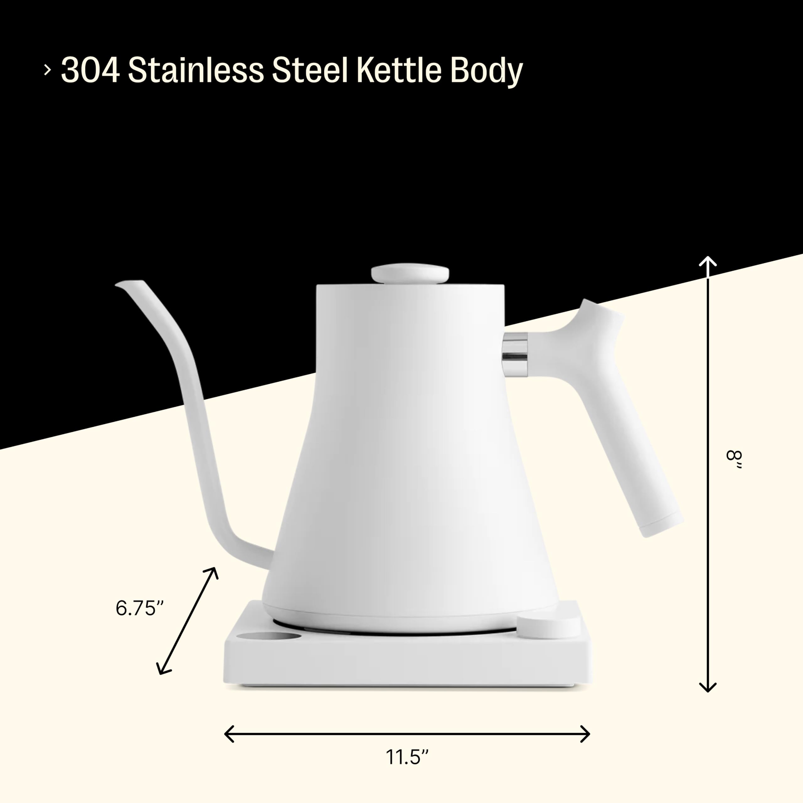 Fellow Stagg EKG Electric Gooseneck Kettle - Pour-Over Coffee and Tea Water Boiler - Stainless Steel, Quick Heating for Boiling Water - Matte White