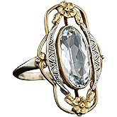 Vsoruln Hollow Out Vintage 925 Sterling Silver Emerald Ring Golden Flower Antique Rings Oval CZ Gold Plated Engagement Rings, Suitable Cocktail Anniversary Cubic Zirconia Ring for Women (7)