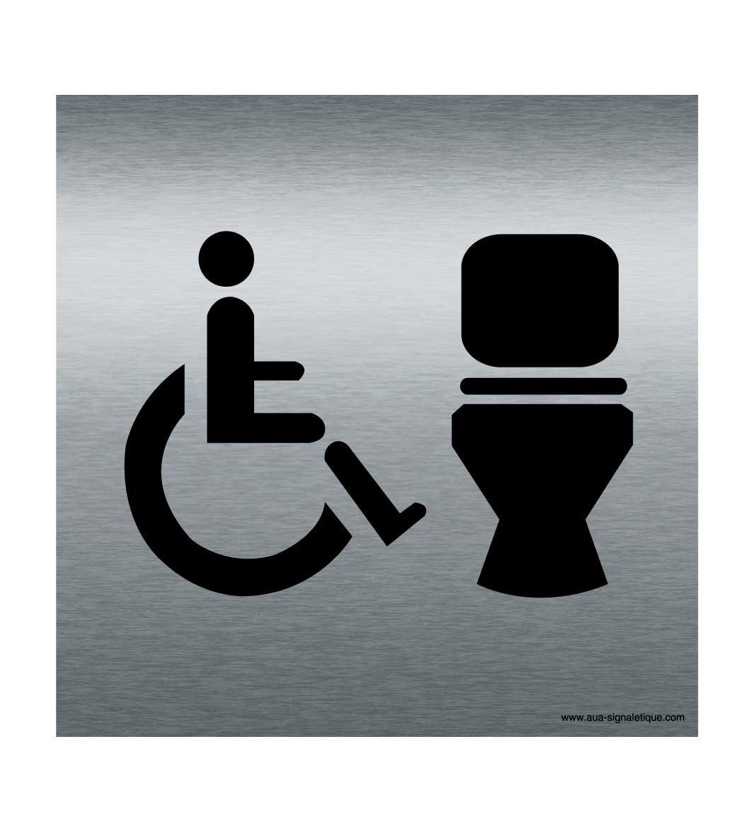 AUA SIGNALETIQUE - Plaque Alu Brossé WC Handicapés - 130x130 mm