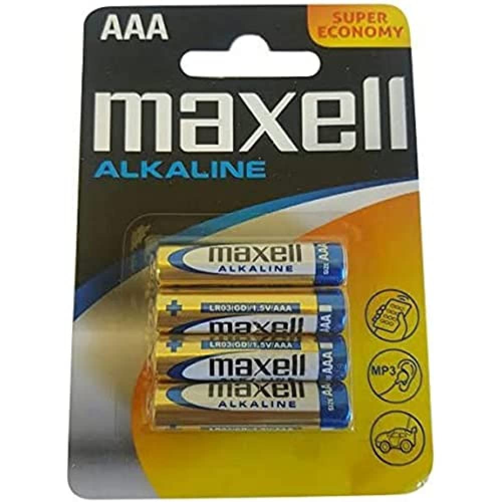Maxell 723671.60.CN Alkaline Battery, Micro AAA, Blister Pack of 4