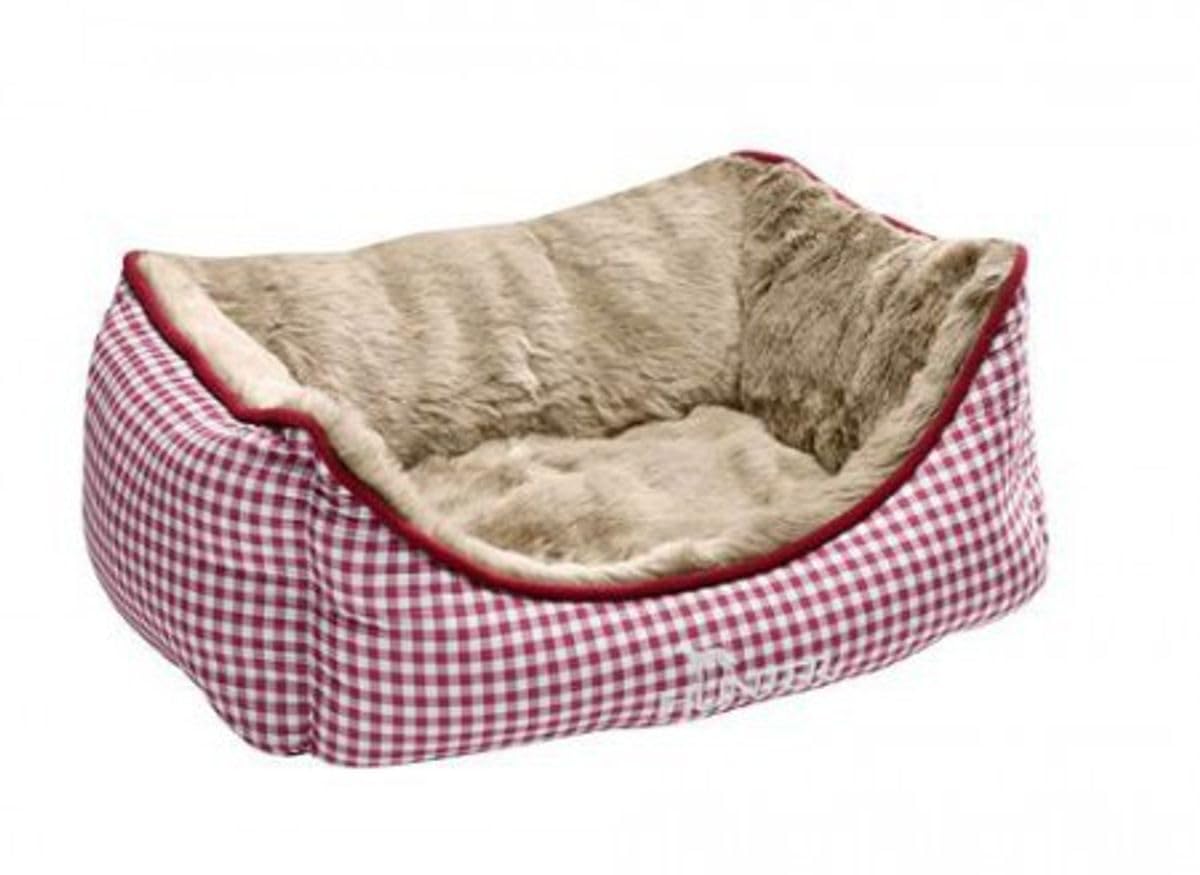HUNTER Dog Sofa Astana with Plush, Medium, 80 x 60 cm, Red Checked