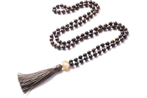 PNEIME Sandalwood Mala Beads 108 Necklace, Wood Mala Necklace, Hand Knotted Tibetan Wooden Prayer beads, Japa Mala Meditation