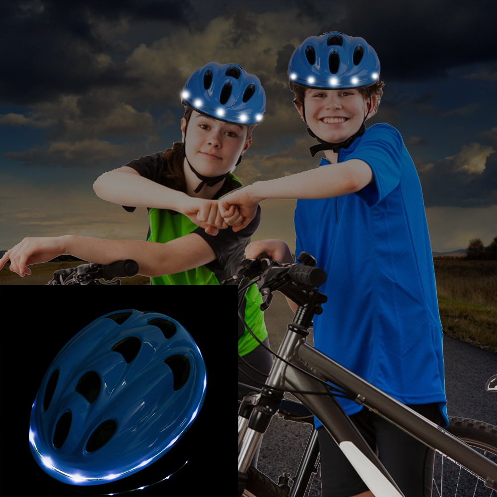 ACRATO Kids Bike Helmet Cycling Road Helmet with LED Safety Light Inner Padding Adjustable Belt for Head and Chin