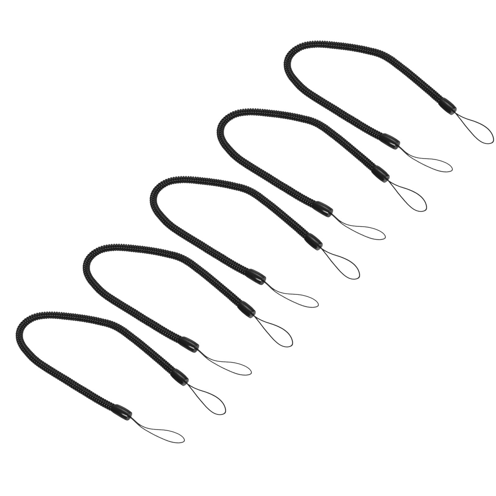PATIKIL Retractable Spring Coil Strap 11", 5 Pack Plastic Spiral Stretchy Key Holder Stylus Lanyard Cord, Black
