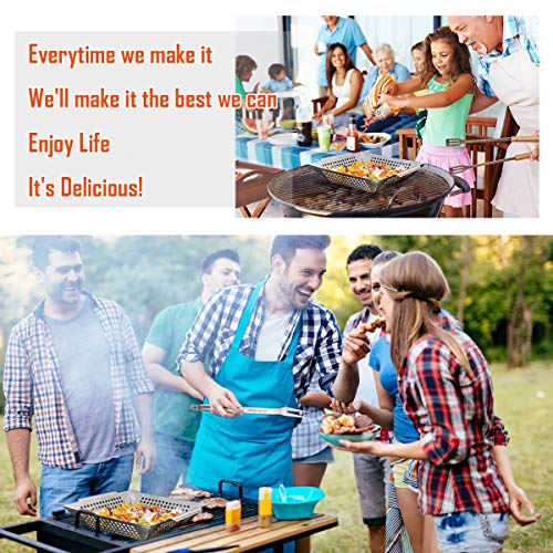 2 Pack Grill Basket Set,Grilling Wok for Vegetable, Kabob, Shrimp-Heavy Duty Stainless Steel BBQ Accessories, Fit All Grill - Thumbnail 6