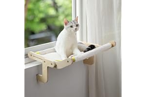 MEWOO Cat Window Perch for Indoor Cats Sturdy Plush Cat Hammock Window Seat Bed Shelves No Drilling No Suction Cup, Saving Space Durable Steady Cat Shelf (Beige)