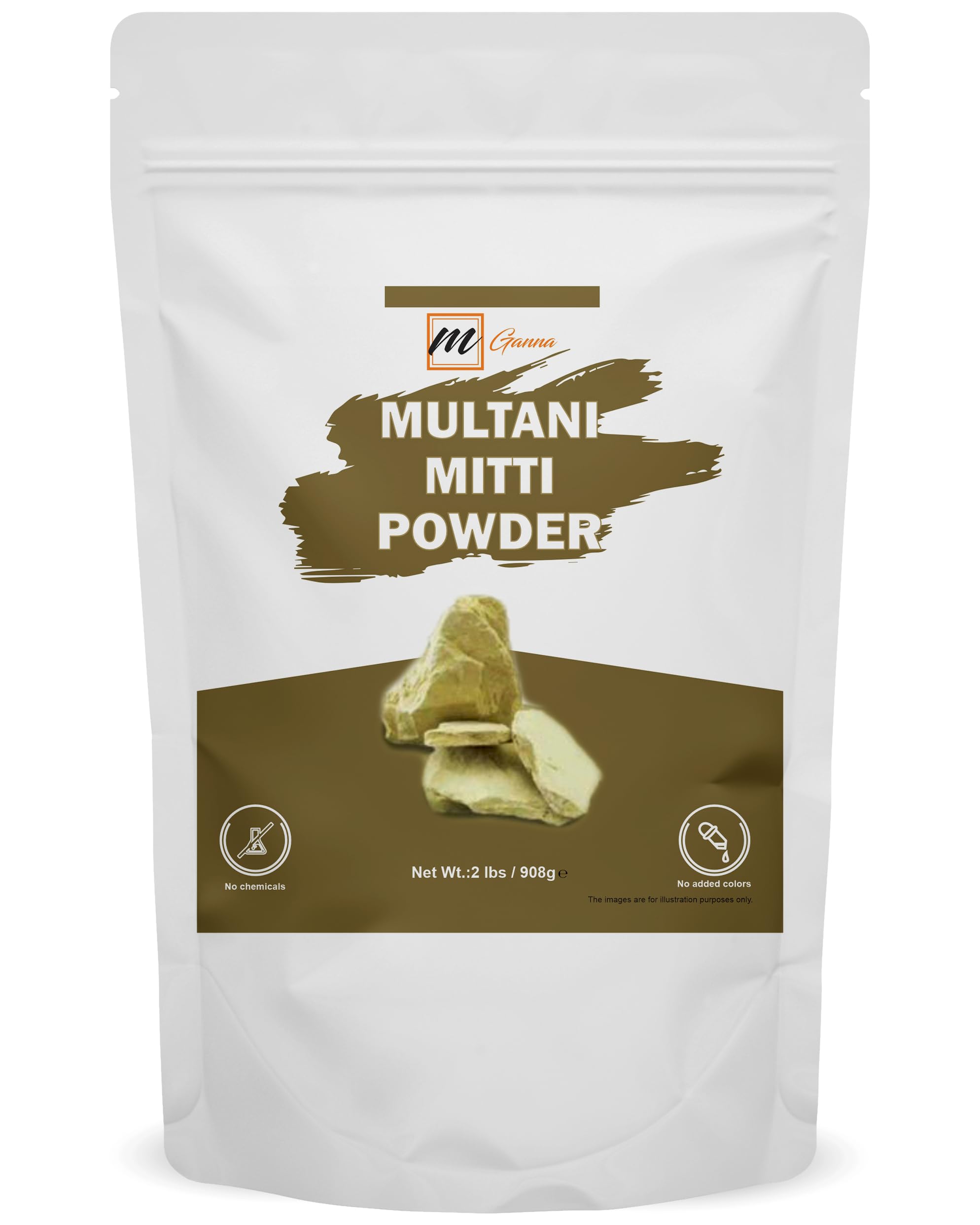 mGanna 100% Pure Natural 2 Lbs Bulk Pack Purified Multani Mitti Mud | Fullers Earth Clay Powder Cosmetic Grade | Natural Face Mask 908 GMS