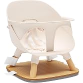Lalo The Booster Seat for Babies and Toddlers for Dining Room | Booster Seat for Kitchen Chair with 5-Point Safety Harness, Easy to Clean, Non-Toxic Plastic Seat and Belly Bar, Grapefruit