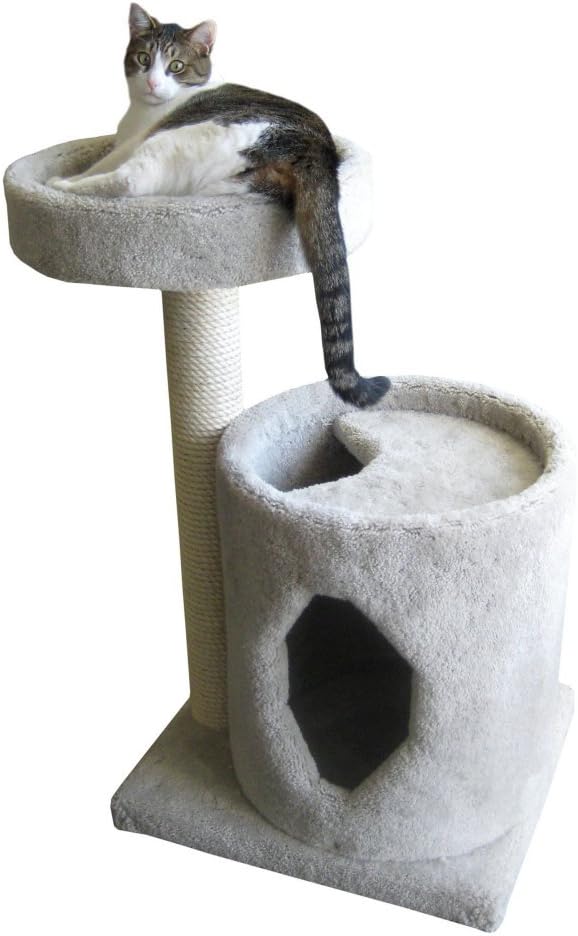 Two Tier Cat Scratching Post with Tower Cream Amazon.co.uk Pet Supplies