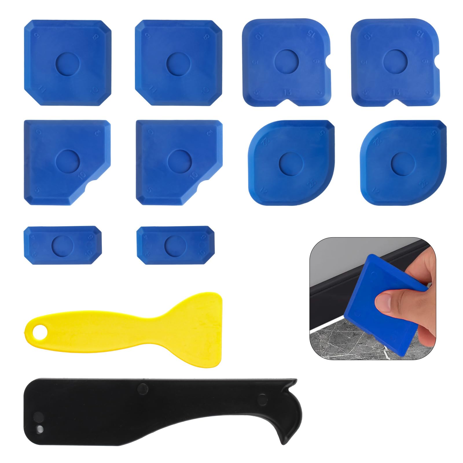 12 Pcs Silicone Caulking Tool Kit Set, Caulk Caulking Silicone Sealant Finishing Tool Set, Silicone Profiling Kit, Sealant Smoother Tool, Smoothing Caulk Remover Tool for Bathroom Kitchen Sink Joint