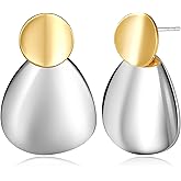 YUJIE Two Tone Gold Big Dangle Earrings Statement Hammered Drop Dangle Earrings Jewelry