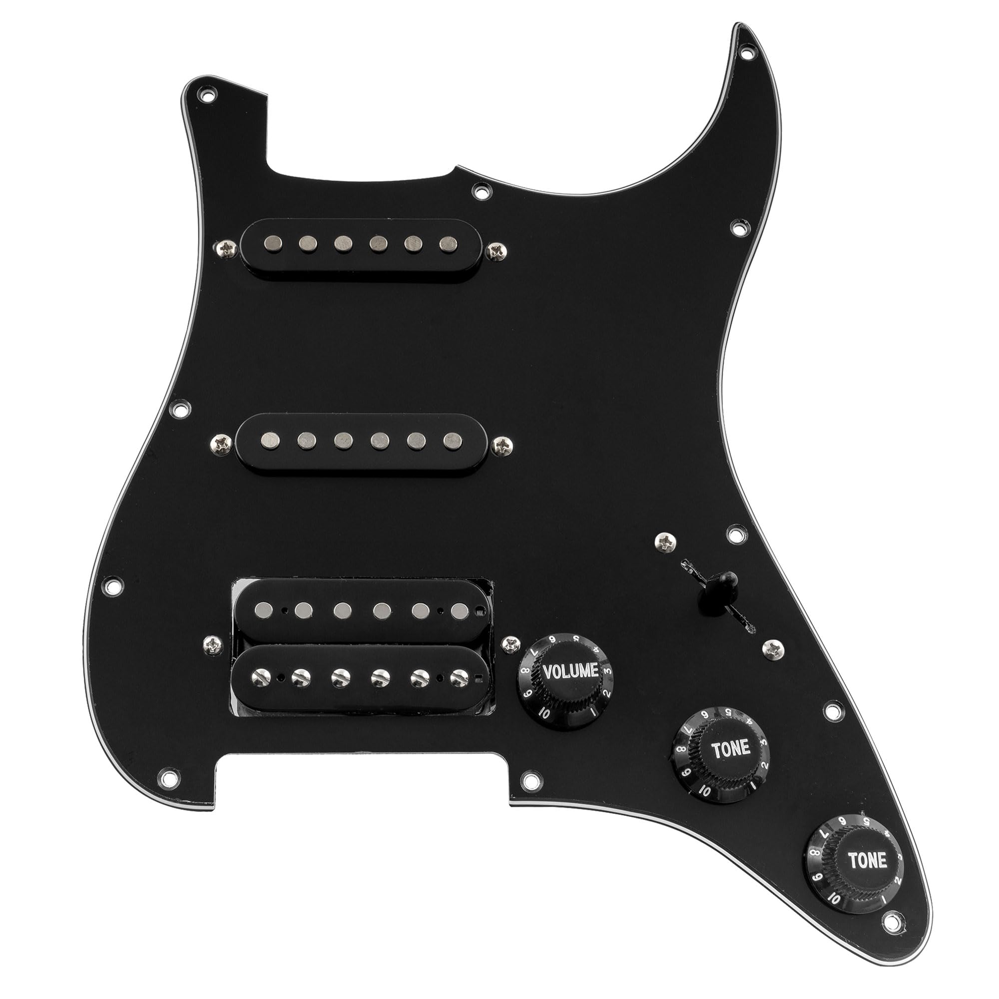 Musiclily Basic SSH Prewired Loaded Pickguard Scratch Plate with Alnico 5 Pickups Set for Strat Style Electric Guitar Replacement, 3Ply Black