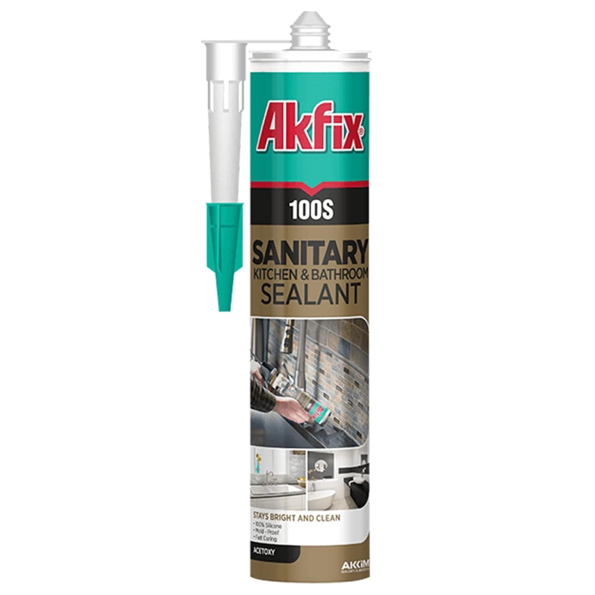 Photo 1 of Akfix 100S RTV 100% White Silicone Caulk (1x10.1 fl.oz.) - Kitchen and Bathroom Applications, Waterproof & Low Odor Sealant for, Bathtub, Shower, Sink - Anti Shrink Caulking | White, 1 Pack