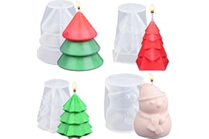 HUAKENER 4 Pack Christmas Candle Molds, 3D Christmas Silicone Mold for Candle, Epoxy Resin Casting, Xmas Winter Home Decor