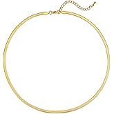 FOSIR Herringbone Necklace for Women, 14K Gold Plated/Silver/Black Choker Necklace, Dainty Surgical Stainless Steel Snake Chain for Women, 2.3mm/3mm/4mm/5mm Width