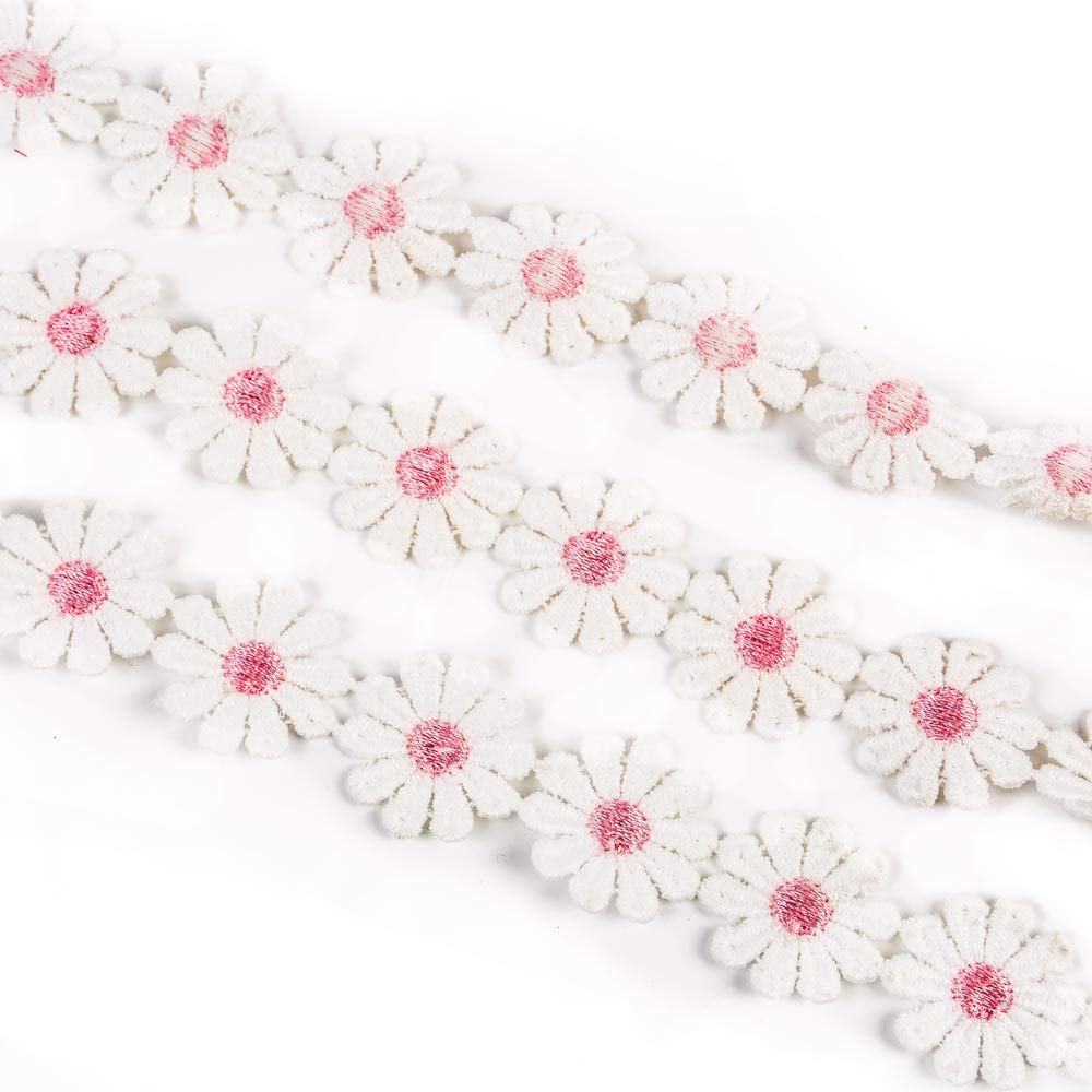 15 Yards White and Pink Flower DIY Lace Applique Sewing Craft Lace Edge Trim Ribbon Edging Trimmings Fabric Embroidery Polyester for Wedding Dresses Embellishment DIY Party Decor Clothes