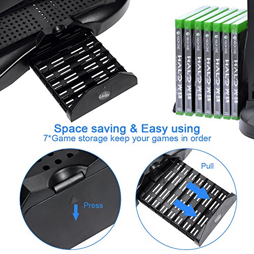 image for Lictin Xbox One X Vertical Stand Cooling Fan with Dual Charging Statio