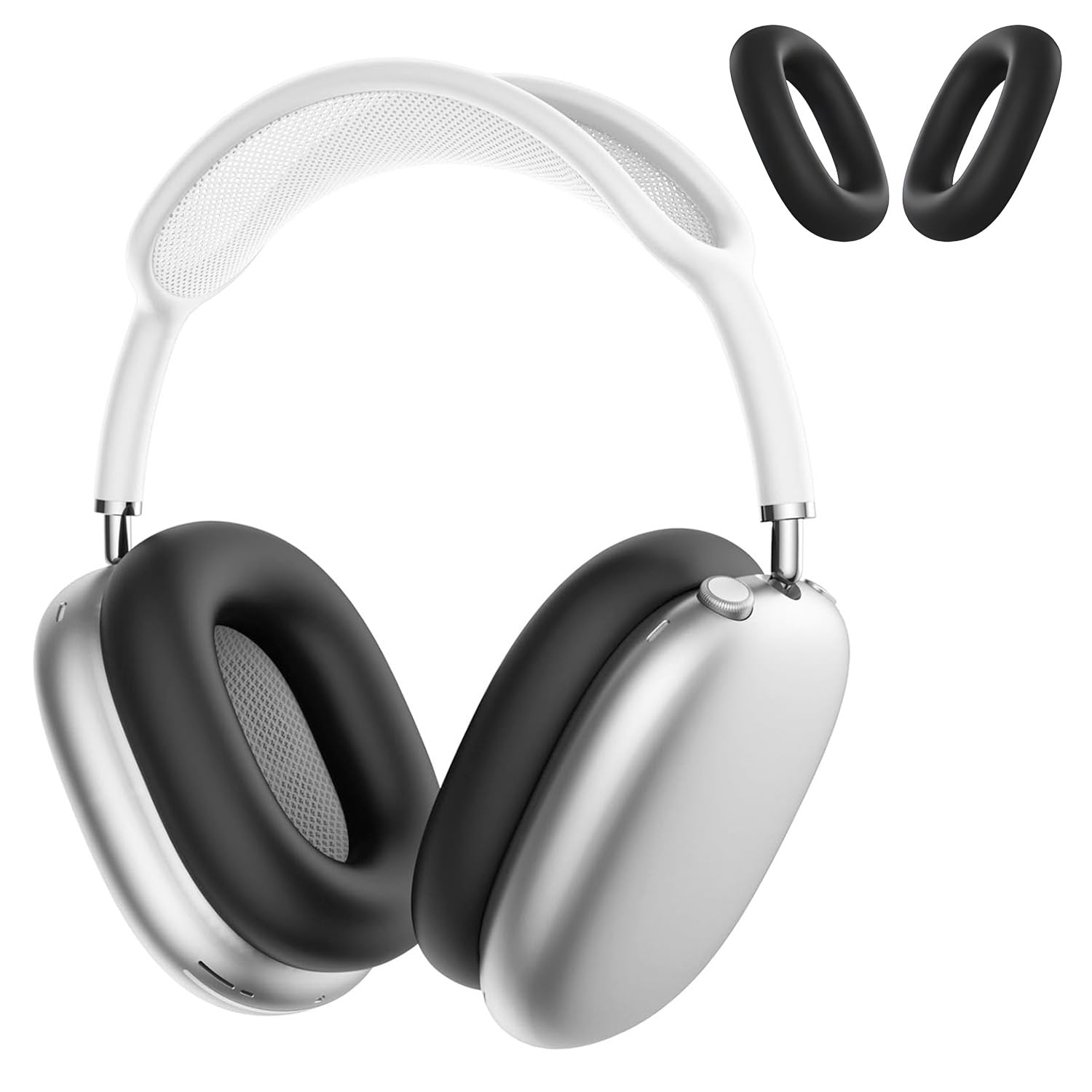 Silicone Ear Pads Cover for AirPods Max by MMOBIEL – Protective Over-Ear Cushion Sleeves – Anti-Scratch, Sweatproof, Washable Earpad Shields – Black