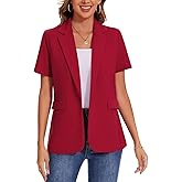 MINTLIMIT Women Short Sleeve Blazer Lightweight Button Front Business Jacket Notched Lapel Work Office Blazers with Pockets
