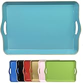 Leemxiiny Teal Blue Decorative Tray for Coffee Table with Handles, Plastic Rectangular Serving Tray for Living Room, Bathroom, Outdoors, 11.8"*17.3"