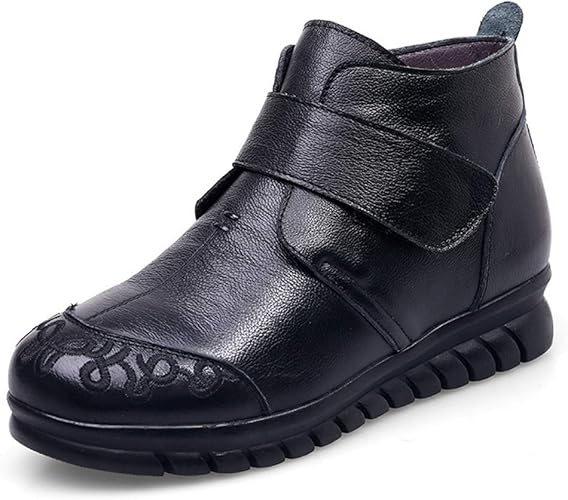 Amazon Wooyoo ウィンターブーツ レディース ショートブーツ 雪靴 ウール マジックテープ レザーシューズ 婦人靴 軽量 棉靴 大きいサイズ オシャレ 暖かい 防汚 防水性 耐久性 ファッション ブラック ブーツ ブーティ