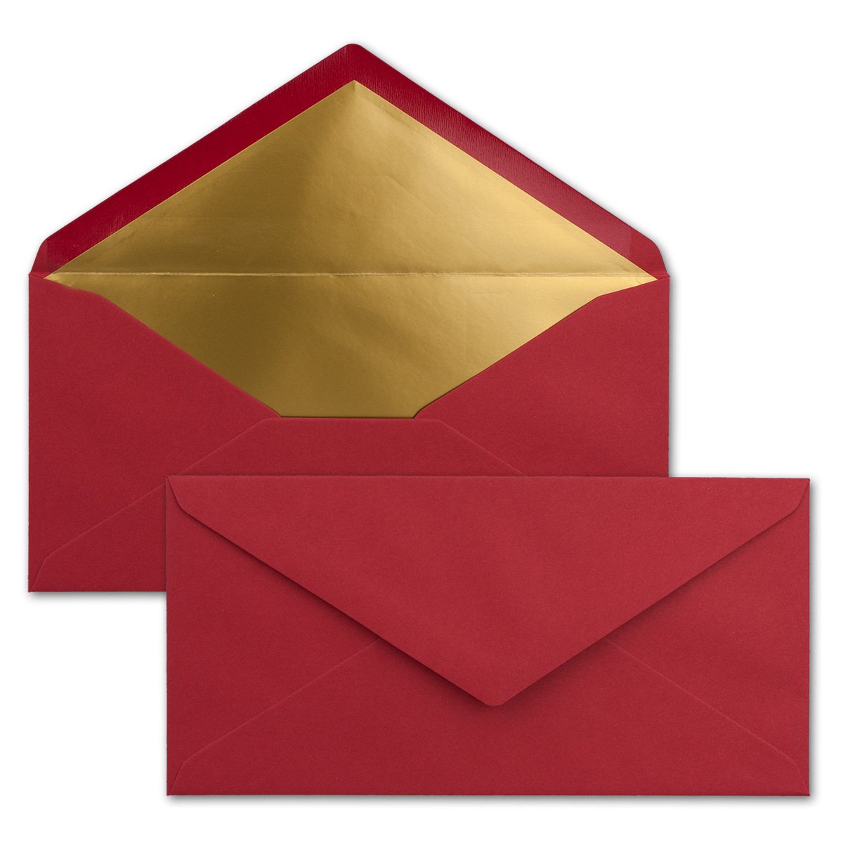 Long Envelopes size DIN Long, gummed, wet seal, Gold / Silver metallic lining 25 Umschläge dark red gold — image 1