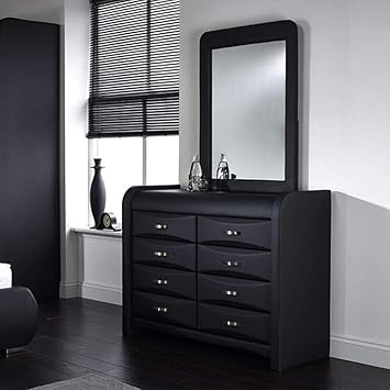 Artikle Leather Black 8 DrawerDressing Table with Mirror