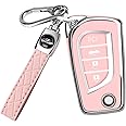 QBUC for Toyota Flip Key Fob Cover Soft TPU Key Case Cover with Keychain for Fortuner Tundra Camry RAV4 Challenger Key Shell