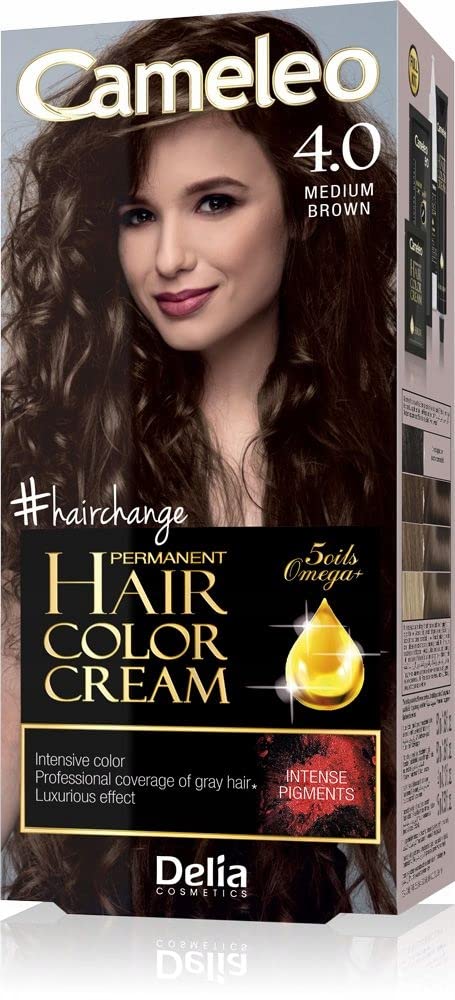 Cameleo - Permanent Hair Colour Cream - Medium Brown - Intensive Color & Protection - 5 Oils + Omega Plus Acids - Professional, Luxurious Hair Dye - Full Kit