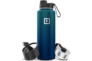 IRON °FLASK Camping & Hiking Hydration Flask with 3 Lids - Stainless Steel, Double Walled & Vacuum Insulated Water Bottle - Leak Proof & BPA Free (Dark Night, Spout - 40 oz)