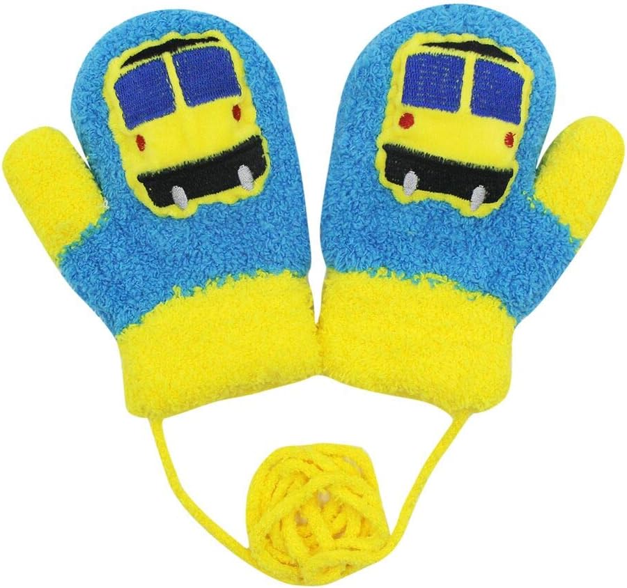 Toddlers Baby Girl Boys Cute Cartoon Warm Fleece Sound Gloves Mittens with String for 0-12 Months