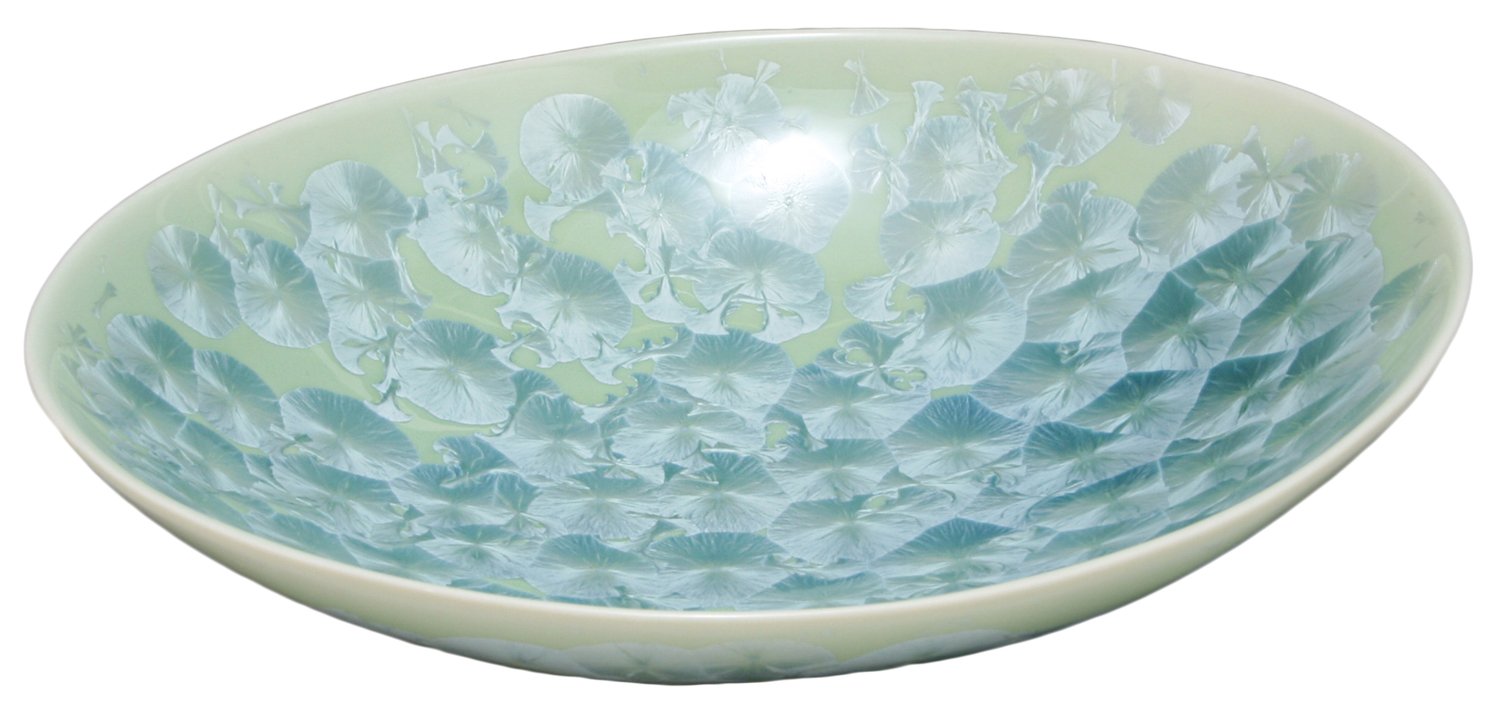 Kyoto Ware KTA676 Kiyomizu Ware Ceramic Kiln Oval Pot, Flower Crystal (Green)