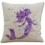 SLS Cotton Linen Decorative Throw Pillow Case Cushion Cover Purple Mermaid 18 "X18 " (7)