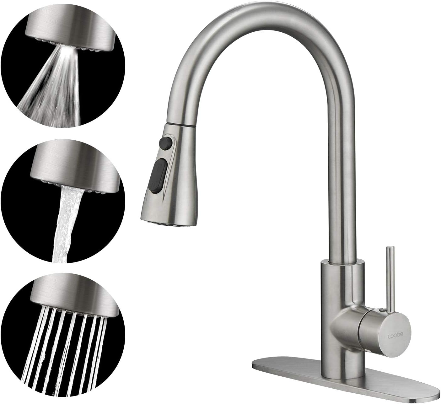 Cobbe Kitchen Sink Faucet, Kitchen Faucets with Pull Down Sprayer Brushed Nickel Stainless Steel Single Handle Faucet - - 
