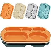 MKYHBOO Divided Plates Set, Wheat Straw Portion Control Plate, Reusable Round Divided Plates for Adults, Lightweight Bariatric Plate with Compartments (Rectangular-Set of 4 S)