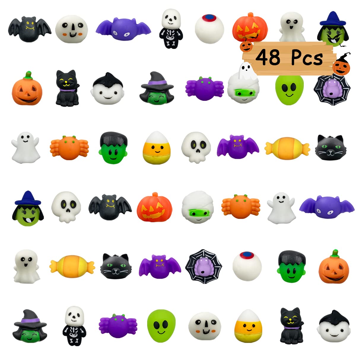 Photo 1 of Pinkiwine 48 PCS Halloween Mochi Squishy Toys Squishies Halloween Toys for Kids Girls Boys Halloween Party Favors Halloween Treat Bags Gifts