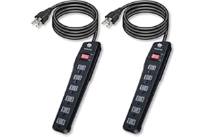 OSKOS Surge Protector Power Strip, 6 outlets, 6FT Extension Cord, 500J Surge Protected, UL Listed, 2 Pack, Wall Mountable.