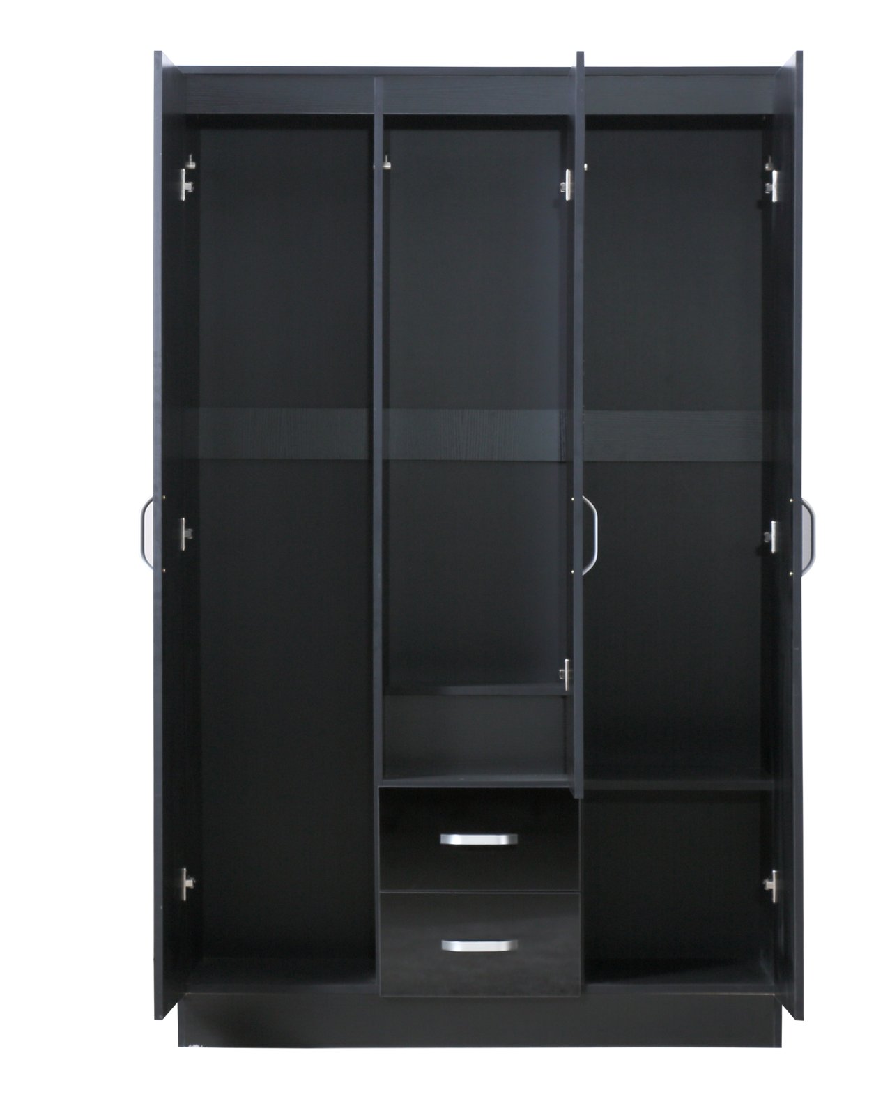 Gladini XL Mirrored Black High Gloss 3 Door Wardrobe with 2 Drawers