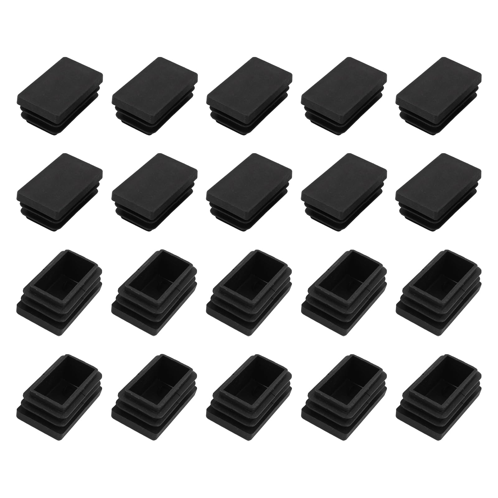 METALLIXITY Rectangle End Caps (50 x 30mm) 24Pcs, Plastic Rectangle Tube Inserts Threaded End Blanking Caps Protector - for Furniture Table Chair Legs, Black