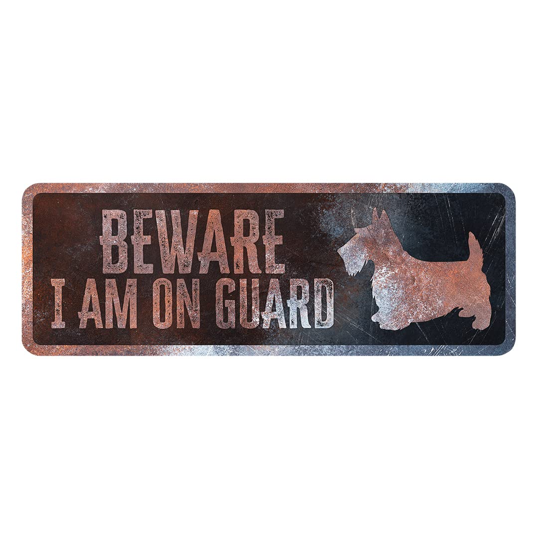 D&D Home, Warning Dog Sign 40 x 13 x 0.3 cm English Version Black Background Metal Warning Sign Rust Resistant Funny Text