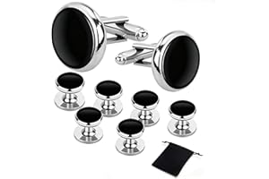 Oiomniv Men's Cufflinks & Tuxedo Studs Set - Business Wedding Formal Accessories for French Suits Shirts Vests (Ideal for Ann