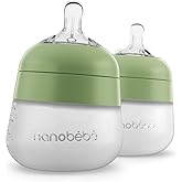 Nanobebe Flexy Silicone Baby Bottle, Anti-Colic, Natural Feel, Non-Collapsing Nipple, Non-Tip Stable Base, Easy to Clean 2-Pack, Sage, 5 oz
