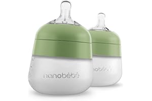 NANOBÉBÉ Nanobebe Flexy Silicone Baby Bottle, Anti-Colic, Natural Feel, Non-Collapsing Nipple, Non-Tip Stable Base, Easy to Clean 2-Pack, Sage, 5 oz