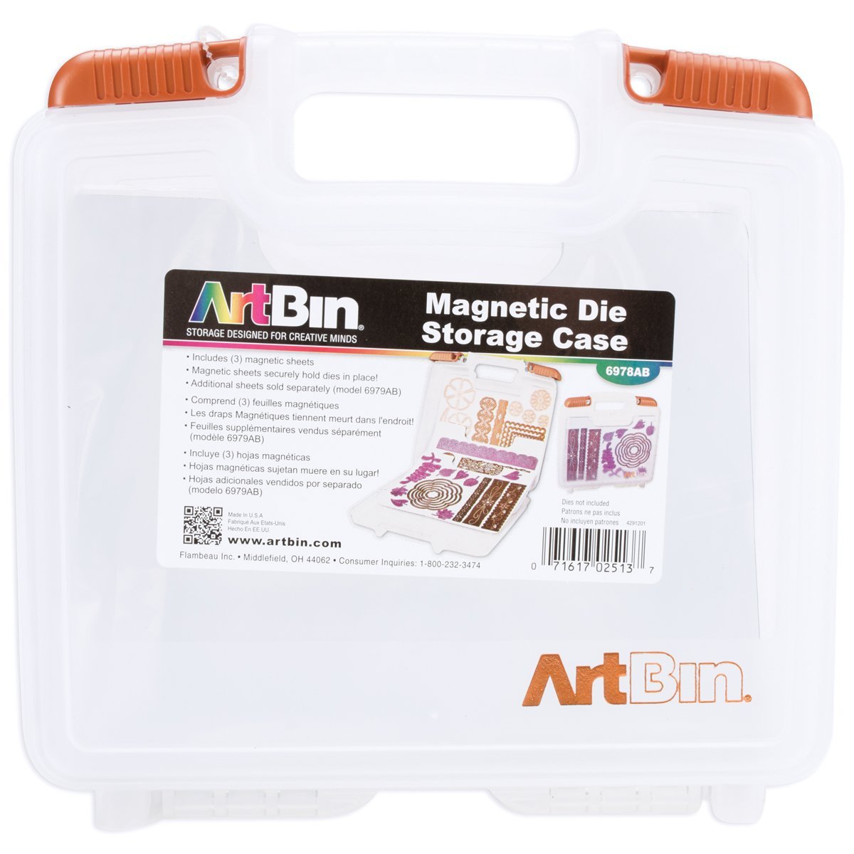 ArtBin 6978AB Magnetic Die Storage Case with 3 Magnetic Die Sheets, Portable Paper Craft & Die Organizer with Handle, Translucent