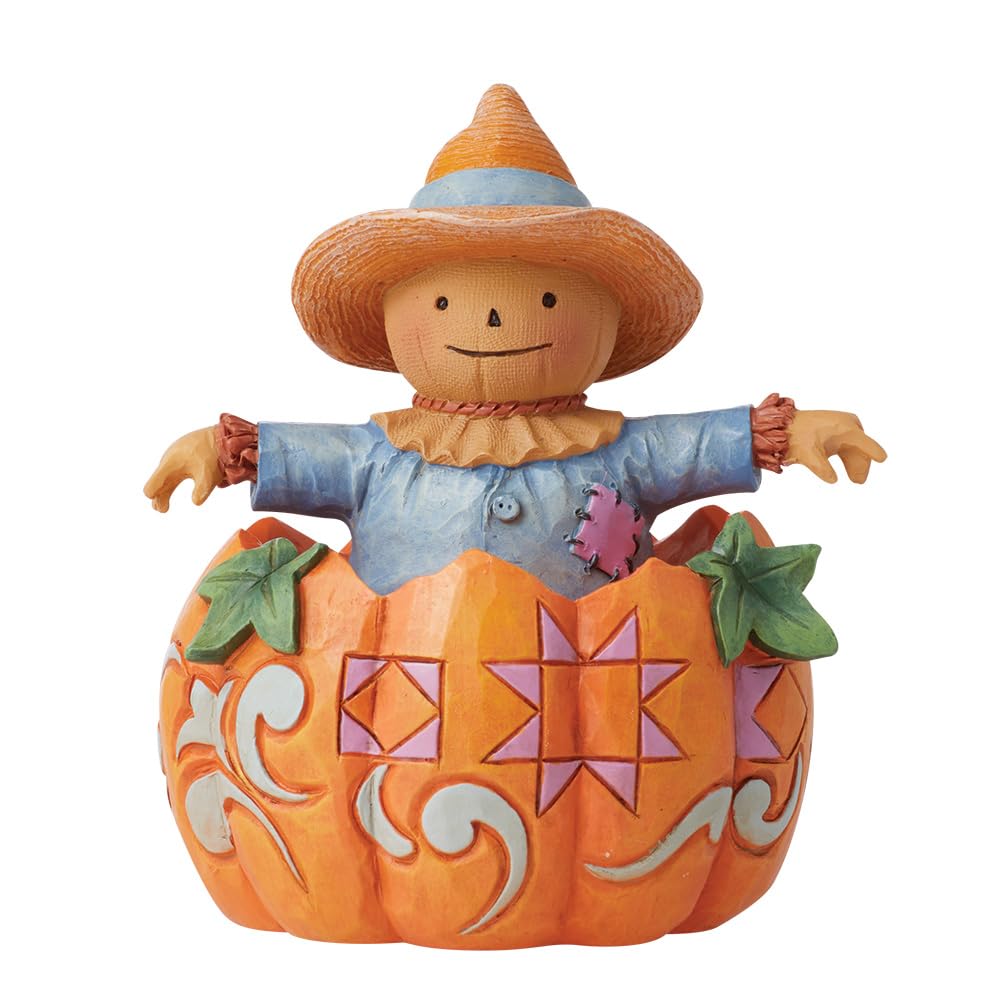 Enesco Jim Shore Heartwood Creek Four Seasons Harvest Pumpkin and Scarecrow Figurine, 3.58 Inches, Stone Resin