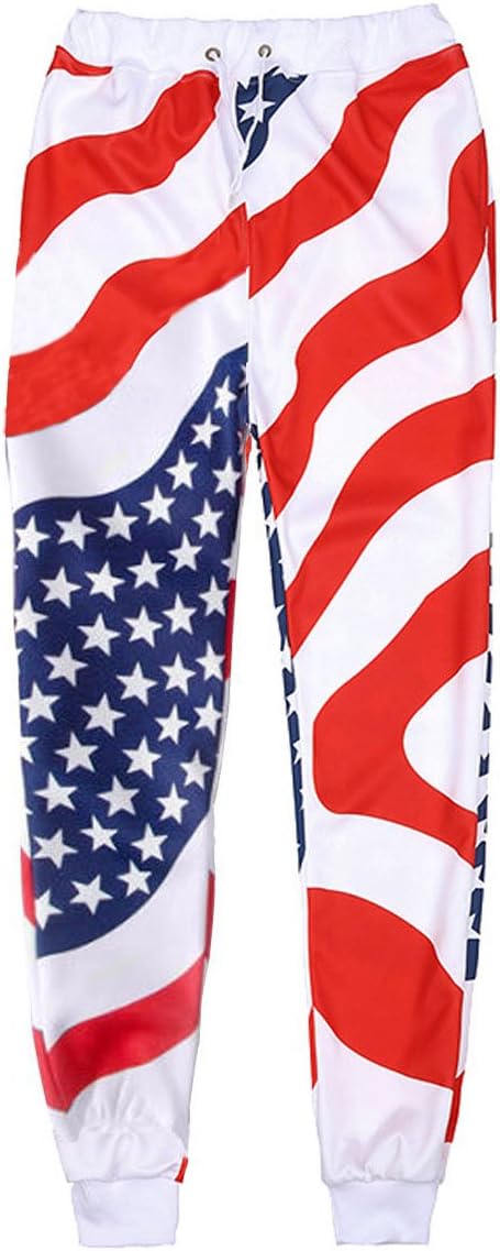 Mens Womens Unisex Youth 3D Print Emoji Sweatpants Athletic Joggers Pants(Flag White,S)