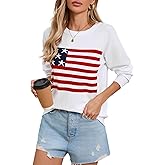 Allifewithu Women's Lightweight Thin Knit Sweater Long Sleeve Crew Neck American Flag Pullover Sweaters